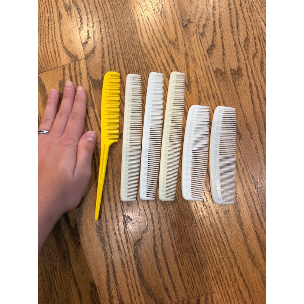 Vintage Tupperware Hair Combs Set of 6 Yellow White Rat Tail Styling - Picture 7 of 9